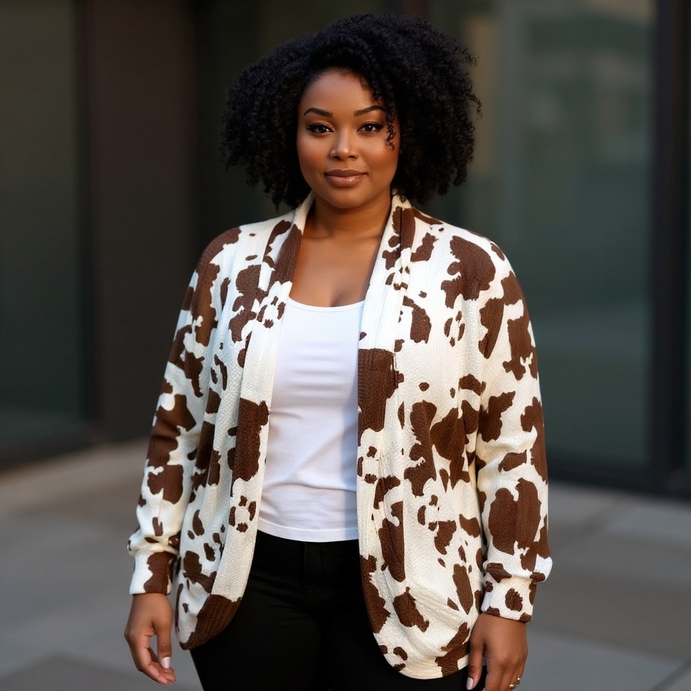 Simply Southern Cow Print Waffle Knit Cardigan size XXL